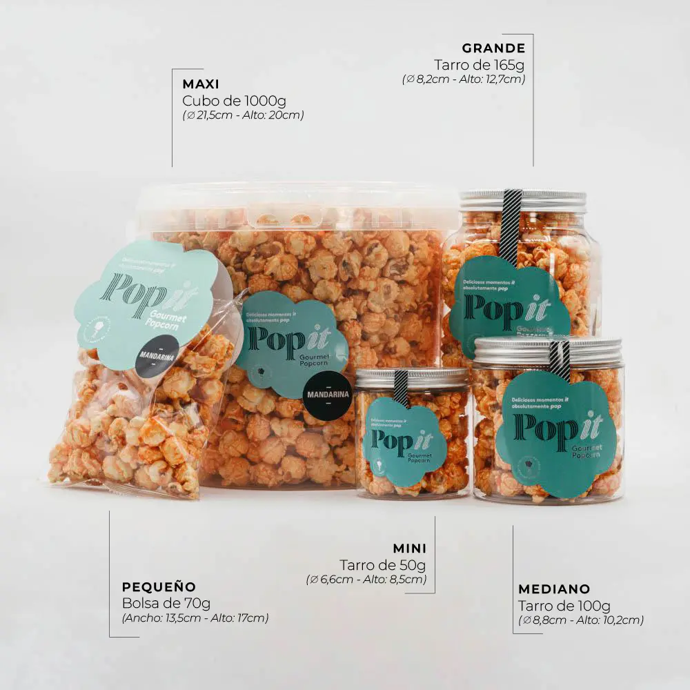 Bodegón de palomitas sabor mandarina