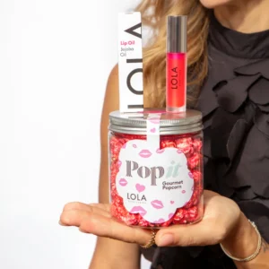 pack palomitas con brillo de labios sabor cereza