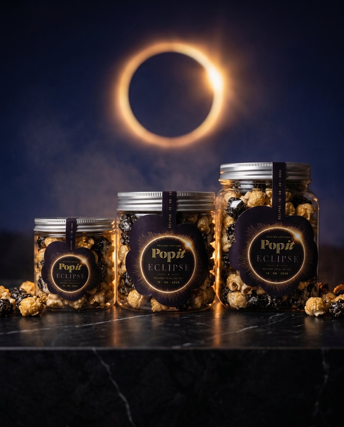 Palomitas Eclipse edición especial en sus tres formatos: tarro de 50, 100 y 165 gramos