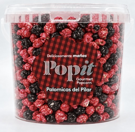 Cubo de Palomicas del Pilar de Popit, sabor Cachirulo: caramelo salado negras y cereza